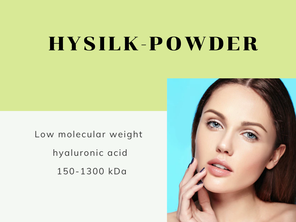 Hysilk-Powder ไฮยารูโรนิค แอซิดขนาดโมเลกุลต่ำ 150-350 kDa ช่วยควบคุมความมัน กักเก็บน้ำให้เซลล์ผิวทำให้ผิวชุ่มชื้น ฟื้นฟูเกราะป้องกันผิวให้แข็งแรงขึ้น